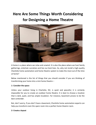 Here Are Some Things Worth Considering for Designing a Home Theatre