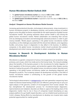 Human Microbiome Market Outlook 2028