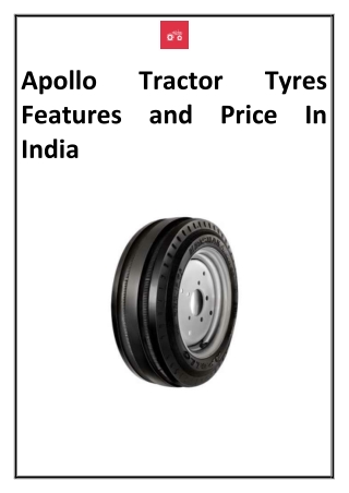 Apollo Tractor Tyres Features and Price In India