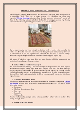 4 Benefits of Hiring Professional Rug Cleaning Services
