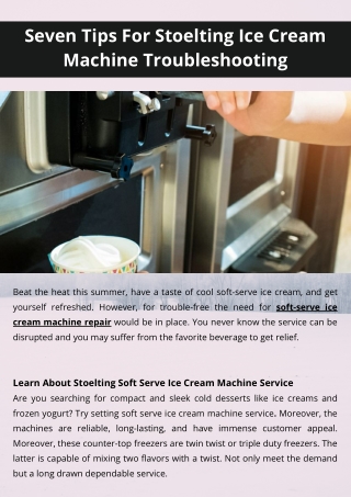Seven Tips For Stoelting Ice Cream Machine Troubleshooting