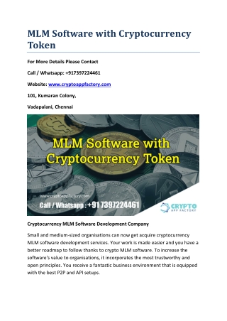 MLM Software with Cryptocurrency TOKEN