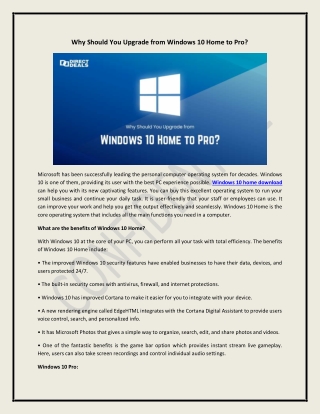 Various Features of Microsoft Windows 10 Pro