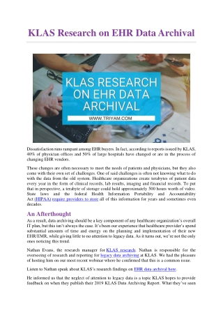 KLAS Research on EHR Data Archival