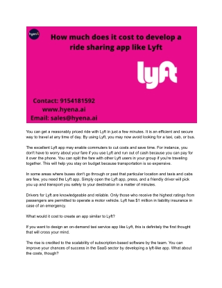 How much does it cost to develop a ride sharing app like Lyft