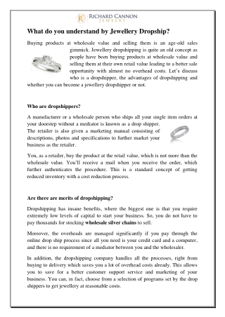 what do you understand by Jewellery Dropship