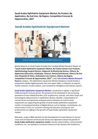 Saudi Arabia Ophthalmic Equipment Market