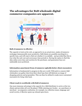 The advantages for B2B wholesale digital commerce companies are apparent.