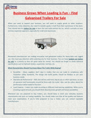 Business Grows When Loading is Fun – Find Galvanised Trailers For Sale