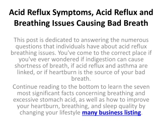 Acid Reflux Symptoms, Acid Reflux and Breathing Issues Causing Bad Breath