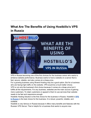 What Are The Benefits of Using Hostbillo’s VPS in Russia