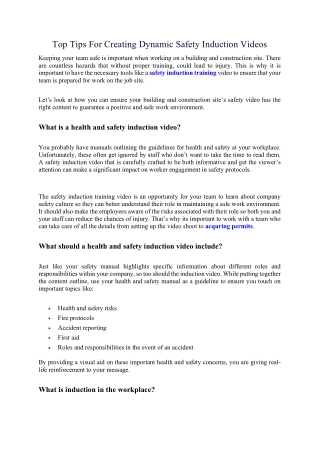 Top Tips For Creating Dynamic Safety Induction Videos