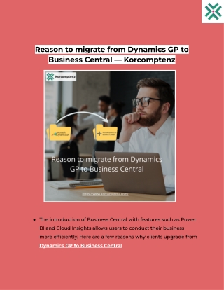 Reason to migrate from Dynamics GP to Business Central — Korcomptenz