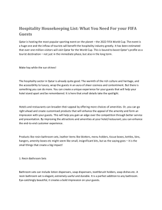 Hospitality Housekeeping List: What You Need For your FIFA Guests