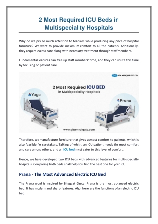 2 Most Required ICU Beds in Multispeciality Hospitals