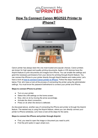 How To Connect Canon MG2522 Printer to iPhone
