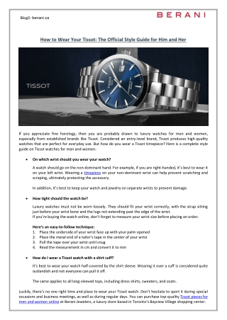 How to Wear Your Tissot- The Official Style Guide for Him and Her