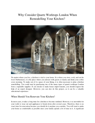 Why Consider Quartz Worktops London When Remodelling Your Kitchen