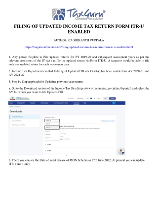Filing of Updated Income Tax Return Form ITR-U enabled