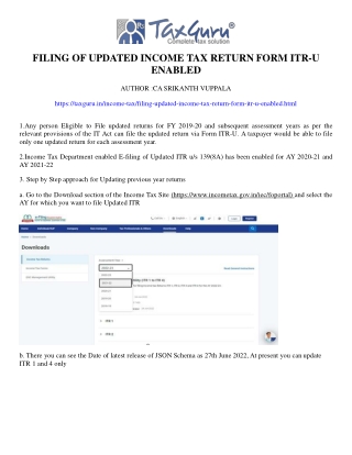 Filing of Updated Income Tax Return Form ITR-U enabled