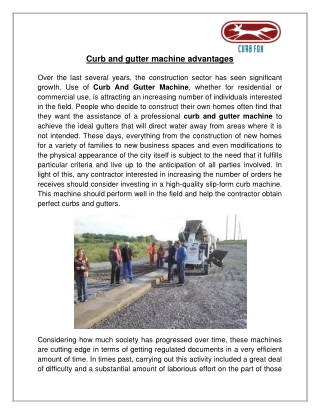 Curb and gutter machine advantages