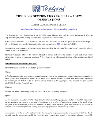 TDS under section 194R Circular – a few observations