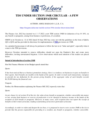 TDS under section 194R Circular – a few observations