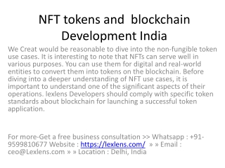 NFT tokens and  blockchain Development India