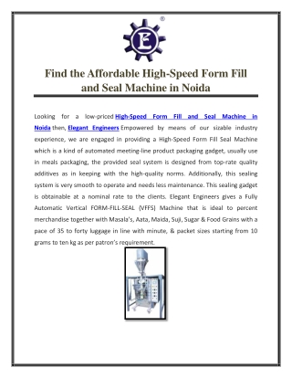 Find the Affordable High-Speed Form Fill and Seal Machine in Noida
