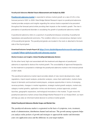 Parathyroid Adenoma Market Future Advancement and Analysis by 2028