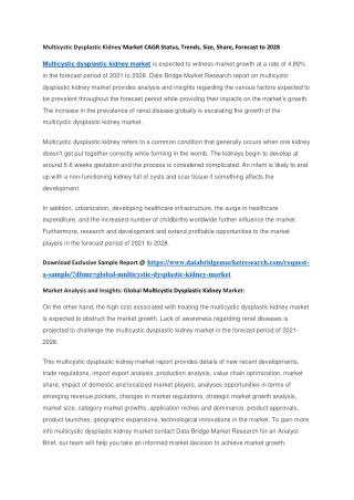 Multicystic Dysplastic Kidney Market CAGR Status, Trends, Size, Share, Forecast to 2028