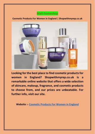 Cosmetic Products For Women In England | Shopwithmyrep.co.uk