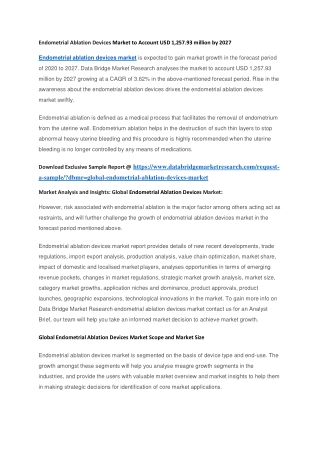 Endometrial Ablation Devices Market to Account USD 1,257.93 million by 2027
