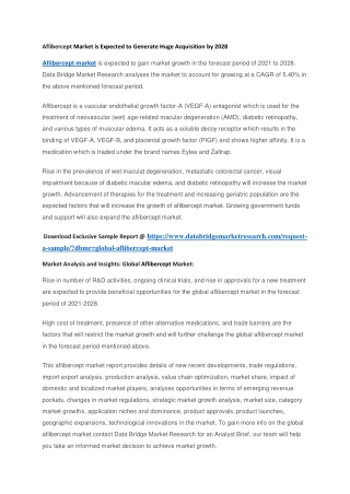 Aflibercept Market is Expected to Generate Huge Acquisition by 2028