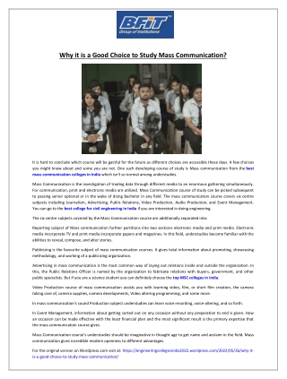 Why it is a Good Choice to Study Mass Communication?