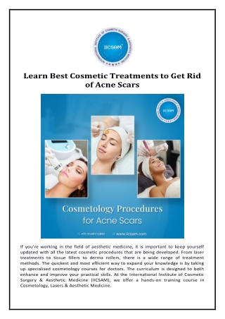 Learn Best Cosmetic Treatments to Get Rid of Acne Scars