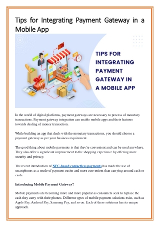 Tips for Integrating Payment Gateway in a Mobile App