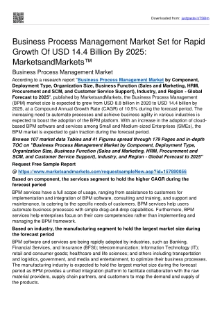 Business Process Management Market Size Is Estimated To Rise To USD 14.4 billion