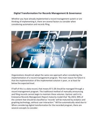 Digital Transformation For Records Management & Governance