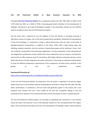 Fuel Cell Powertrain Market to Reap Excessive Revenues by 2025