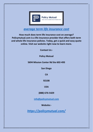 Average Term Life Insurance Cost | Policymutual.com