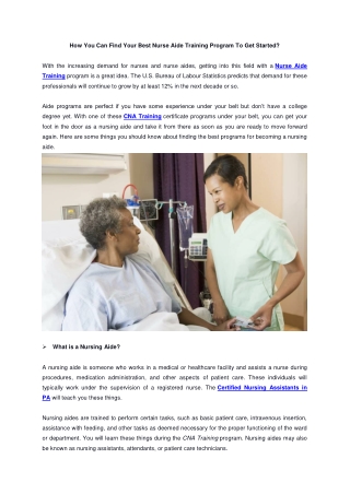How You Can Find Your Best Nurse Aide Training Program To Get Started