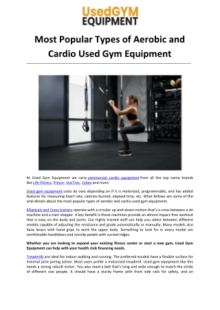 Most Popular Types of Aerobic and Cardio Used Gym Equipment