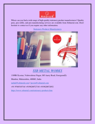 Stationery Products Manufacturers Ssbmetal.com