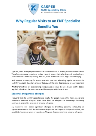 Why Regular Visits to an ENT Specialist Benefits You