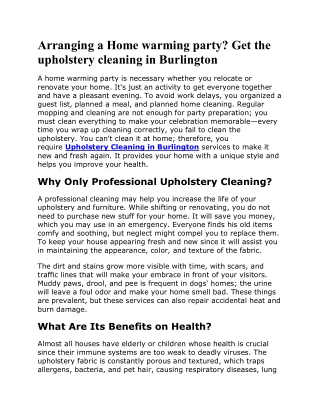 Get Upholstery Cleaning in Burlington services before home warming party