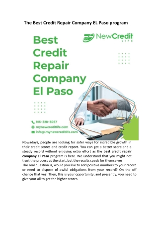 The Best Credit Repair Company EL Paso program