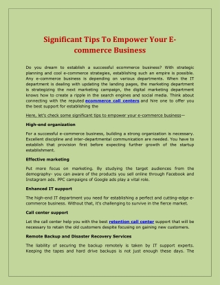 Significant Tips To Empower Your E-commerce Business