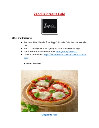 5% off - Zappi's Pizzeria Cafe Restaurant Menu Epping NSW