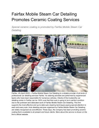Fairfax Mobile Steam Car Detailing Promotes Ceramic Coating Services